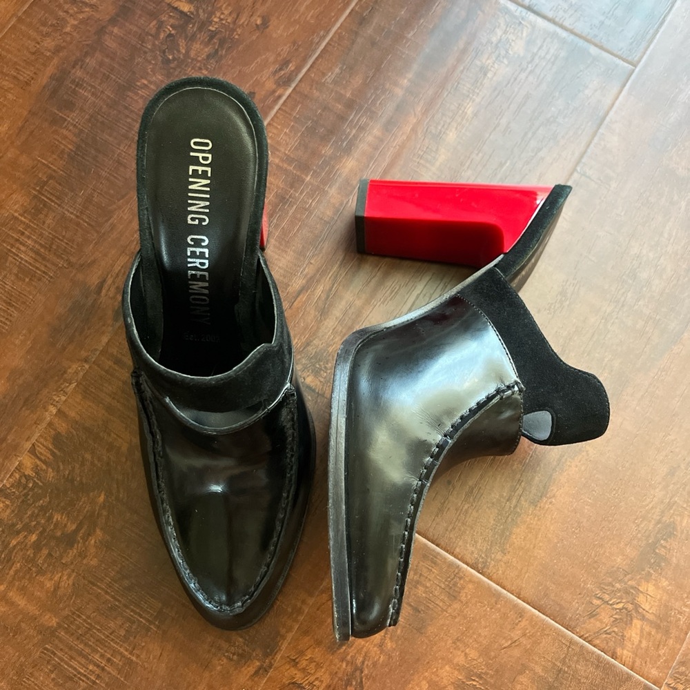 Opening Ceremony Black and Red Block Heel Mules